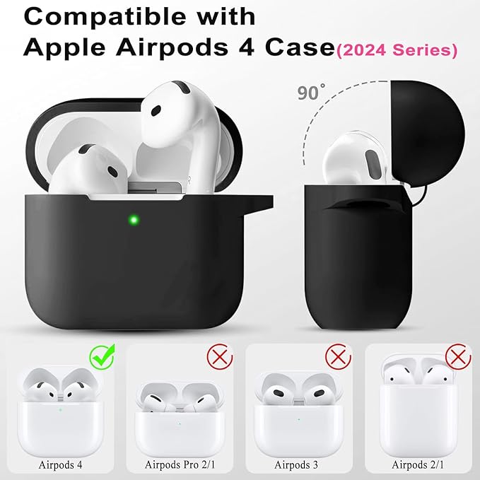 Case Cover for Apple Airpods 4 - VOTILE Airpods 4 Cases 2024 Cover Women Silicone iPods 4 Earbuds Wireless Accessorie Charging Cases Girl Bling Keychain for Airpod iPods 4th Generation - Black