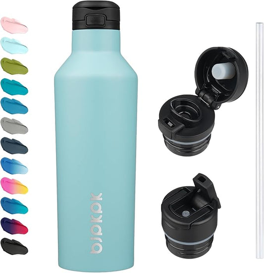 BJPKPK Insulated Water Bottle With Straw 25oz Stainless Steel Water Bottles With 2 Lids And Carry Handle Reusable Travel Metal Thermo,Turquoise