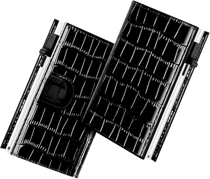 Women's Small Wallet - Sleek & Secure - RFID Blocking Compact Wallet with Slim Lightweight Pop Up Credit Card Holder, Premium Black Leather Capacity 11+ Cards Plus Cash & ID, Gift for Her