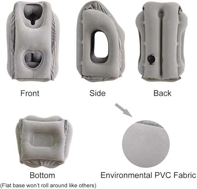 Inflatable Travel Pillow, Airplane Pillow with Patented Valve Design, Travel Accessories with Neck and Head Support, Travel Pillows for Long Haul Flights, Cars, Buses, Trains, Office Napping