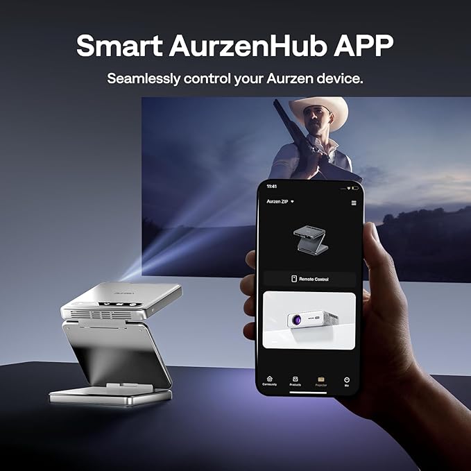 Aurzen ZIP Tri-Fold DLP Portable Mini Projector with Bluetooth 5.4, Screen Mirroring, 5000mAh Battery, Type-C Fast Charging, Zero-Lag Focus&Keystone,720P Pico Projector,Built-in Stand, 20"-125",White