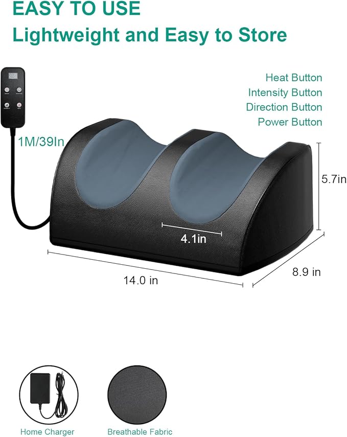 Foot Massager with Heat and Foot Massage, Electric Foot Massager with Cord Remote Control, Birthday Gifts for Mom and Dad (Black)