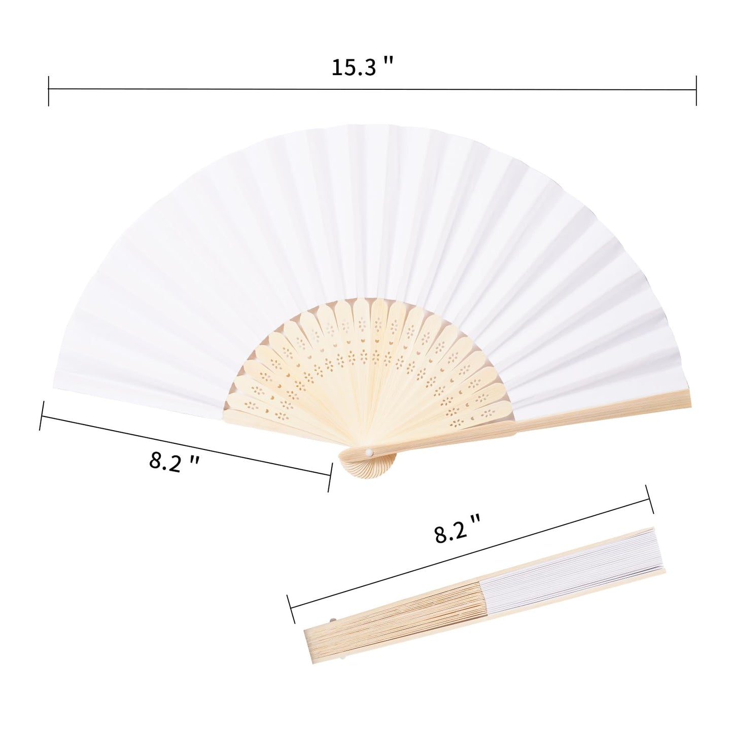Sepwedd 50pcs White Paper Hand Fan Bamboo Folding,Handheld Paper Folded for Wedding Party and Home Decoration