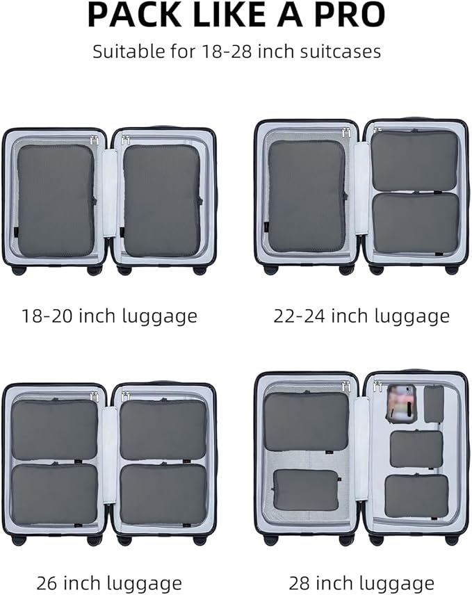 Compression Packing Cubes Travel, XL/L/M/S Luggage Organizers (6 Set, Charcoal Gray)