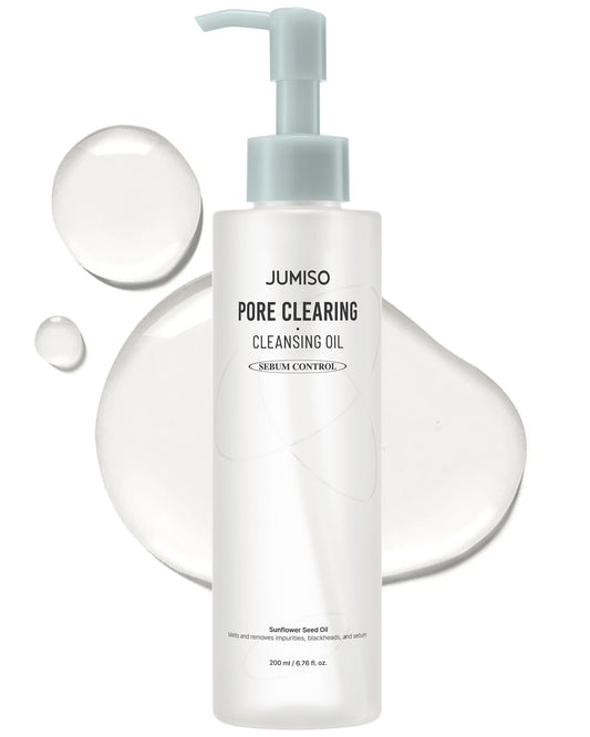 JUMISO Pore Clearing Cleansing Oil - Korean Face Makeup Remover Waterproof Makeup Deep Cleansing Blackhead Removal No Residue Gentle Eye Irritation Free for All Skin Types, 6.76 fl.oz.