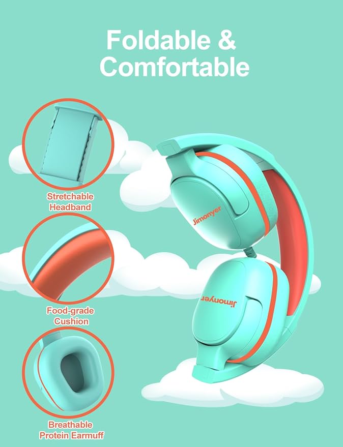 Kids Headphones for School, 3.5mm Jack Wired Headphones for Kids with Safe Volume Limiter, HD Stereo Sound On-Ear Girls Boys Toddler Headphone for Tablet, iPad, Kindle(Green)