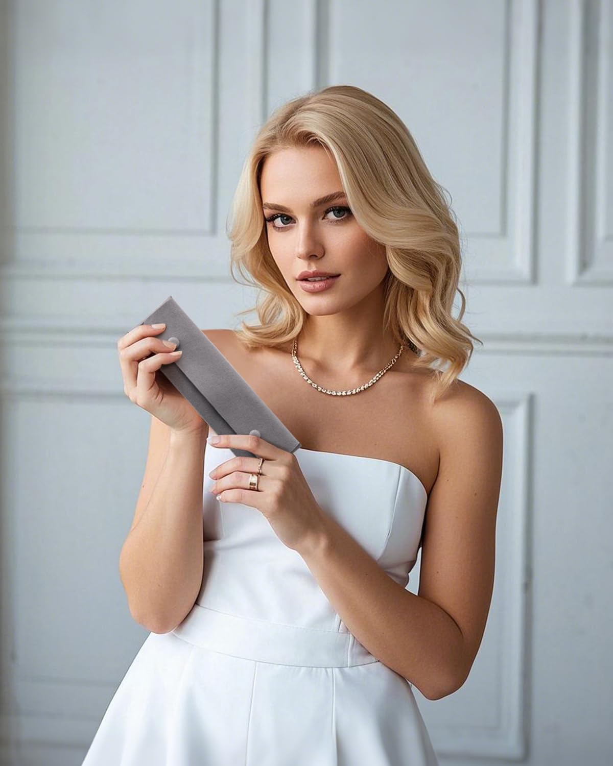 CASEGRACE Velvet Travel Jewelry Roll Bag Organizer for Necklaces, Rings, Earrings, Retaining Buckle, Anti-tangle, Everyday Storage Bag (Gray)