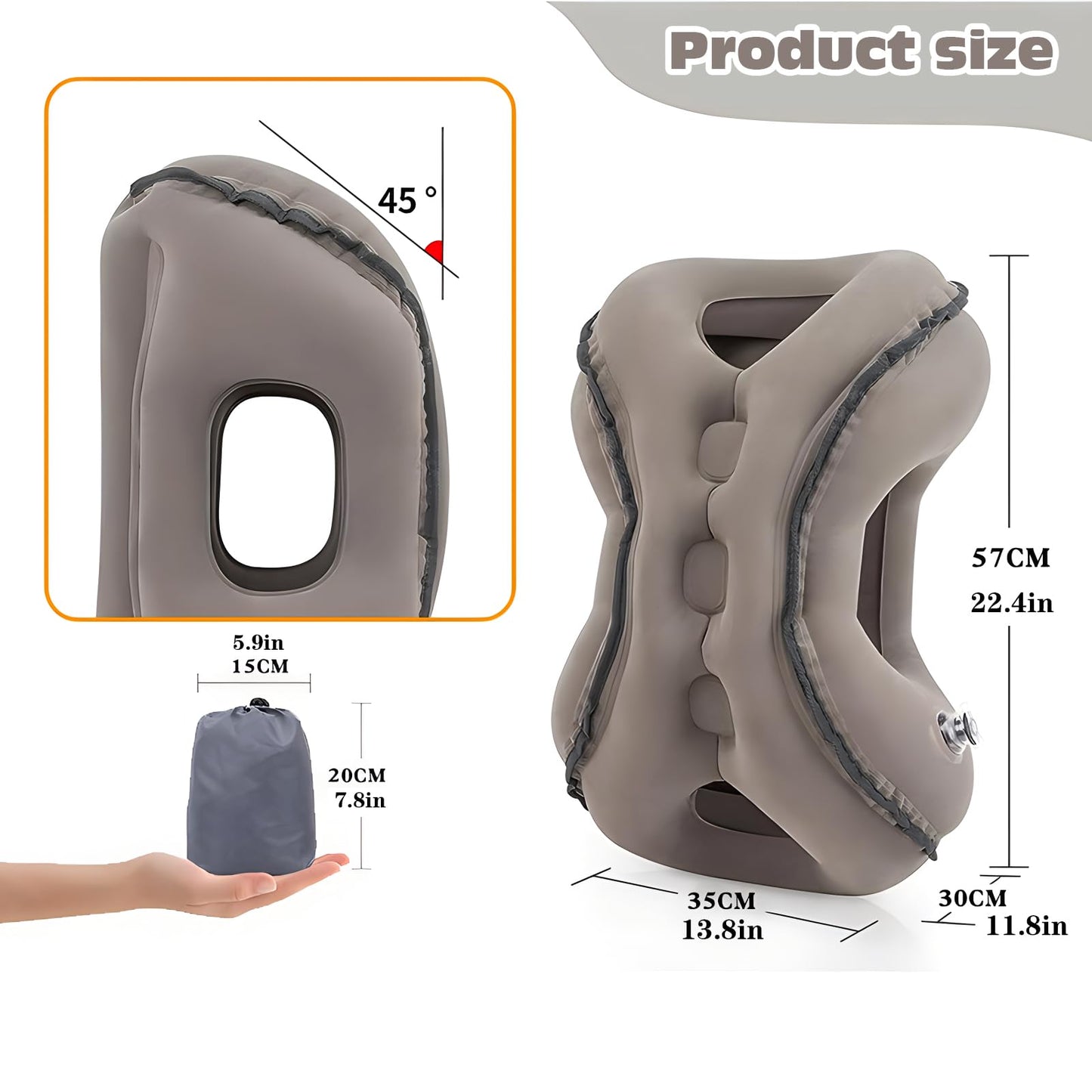 Inflatable Travel Pillow | Airplane Neck Pillow & Portable Inflatable Neck Support - Multifunctional for Flights, Cars, Office Use, with Eye Mask & Earplugs (Grey)