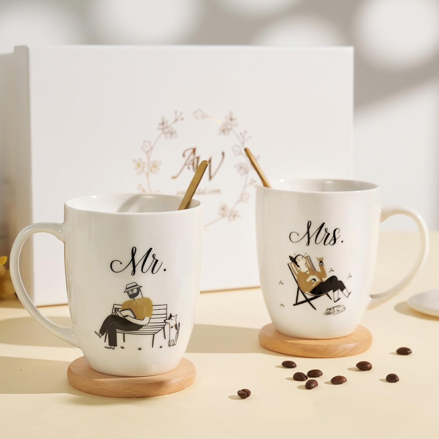 AW BRIDAL 16 OZ Mr and Mrs Coffee Mug Set of 2, Ceramic Engagement Anniversary Honeymoon Wedding Gifts for Newlywed Couples, Bridal Shower Bachelorette Gift For Bride