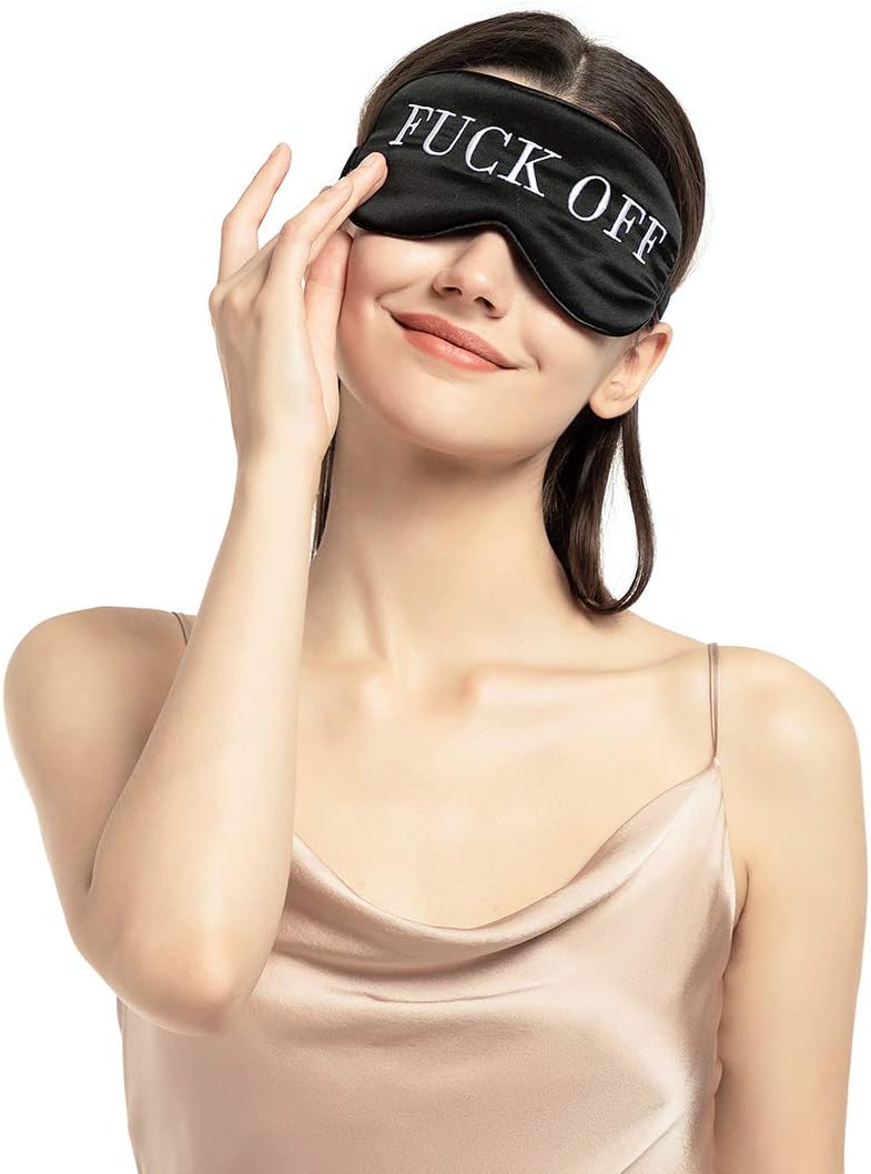 NMM Global 100% Mulberry Silk Sleep Mask Blackout, Cute Natural Sleeping Mask with Adjustable Elastic Strap, Satin Eye Cover for Men Women Adults (Fuck Off)