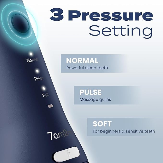 7AM2M Portable Water Flosser Cordless, Water Flosser for Teeth with 3 Modes and 2 Jet Tips, USB C Rechargeable, IPX7 Waterproof, Dental Water Flosser for Travel and Home Use (Navy Blue)