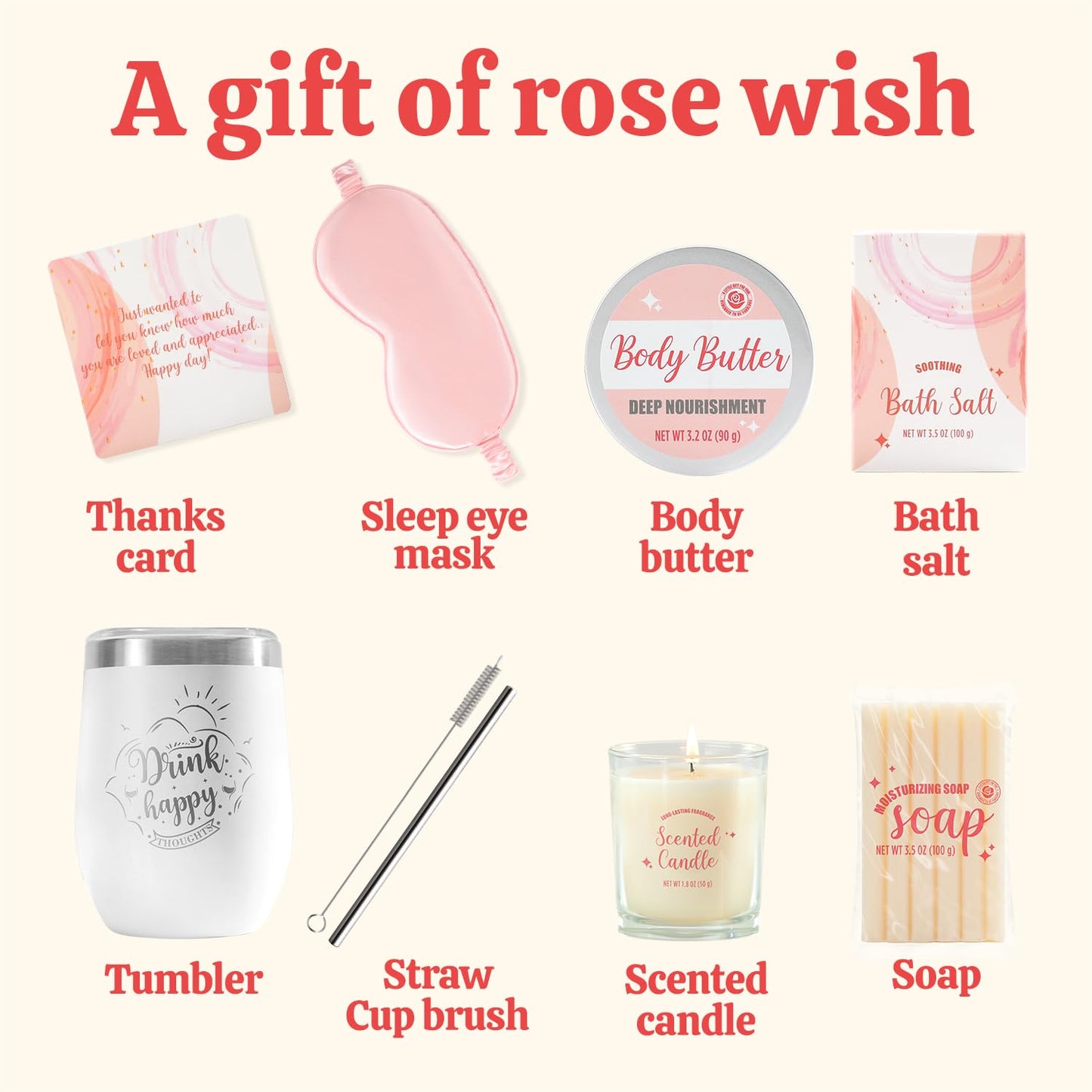 Gifts for Women Bath & Body Rose Spa Gift Sets for Birthday, 8 Pcs Gift for Women, Self Care Kit for Tumbler, Eye Mask, Christmas Gifts