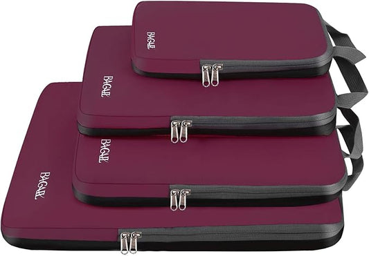 BAGAIL 4 Set/6 Set/8 Set Compression Packing Cubes Travel Accessories Expandable Packing Organizers (Cloth Pattern, 4-Burgundy)