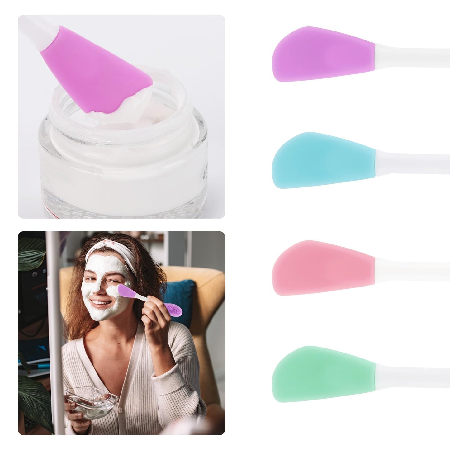 4 Pack Silicone Face Mask Applicator, 2 in 1 Double-Sided Facial Scrubber Brush Tool, Double-Head Manual Cleansing Brush for Deep Gentle Exfoliating