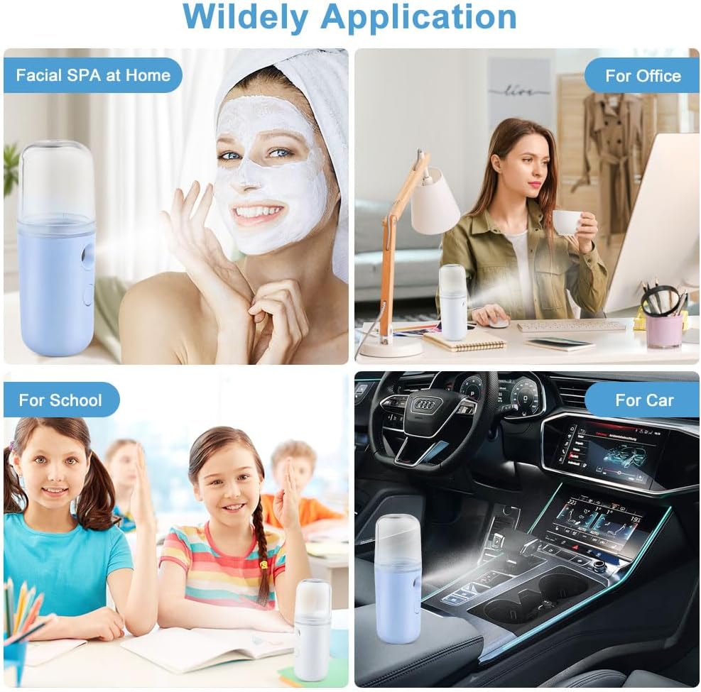 2PCS Portable Nano Face Mister, Abnaok Facial Steamer, USB Rechargeable Cool Mist Sprayer, 30ml Visual Water Tank, Nano Mister for Eyelash Extensions, Facial Deep Cleaning, Makeup