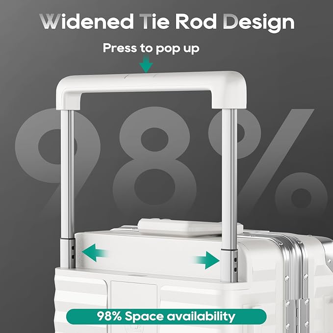 Joyway 20 Inch Carry on Luggage with Aluminium Frame and Front Pocket, PC Hardshell Suitcase with USB Port and Cup Holder, 21.5x14.2x9 Airline Approved, Luggage with Spinner Wheels and TSA Lock(White)