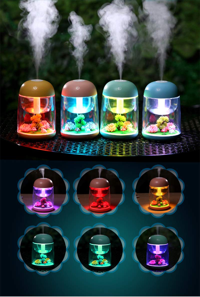 AEKAN Micro Landscape Humidifier with Changing Led Light,Adjustable Mist Mode, Waterless Auto Shut-off,for Bedroom,Office,Car (green)