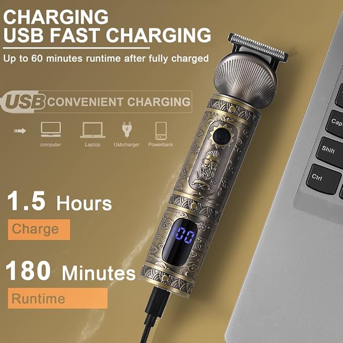 Beard Trimmer Kit Professional Hair Clipper Zero Gapped T-Blade Electric Shaver Razor Nose Body Trimmer for Men Cordless Grooming Kit 7 in 1