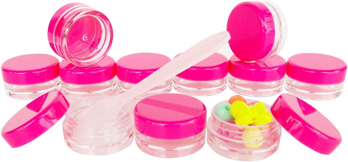 Wopanxye 50pcs 3 Gram Sample Containers with Lids, 3ml Mini Makeup Jars, 3g Empty Plastic Travel Cosmetic Pot Bottle for Eye-shadow, Powder, Salves, Beads, Mascara, Toner, Essence, Lip Scrubs Balms