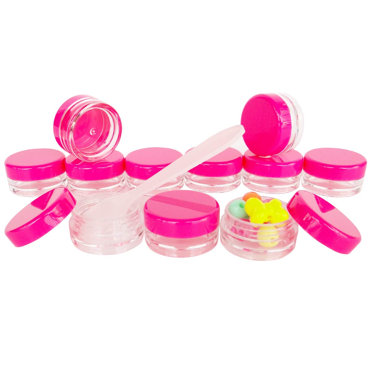 Wopanxye 50pcs 3 Gram Sample Containers with Lids, 3ml Mini Makeup Jars, 3g Empty Plastic Travel Cosmetic Pot Bottle for Eye-shadow, Powder, Salves, Beads, Mascara, Toner, Essence, Lip Scrubs Balms