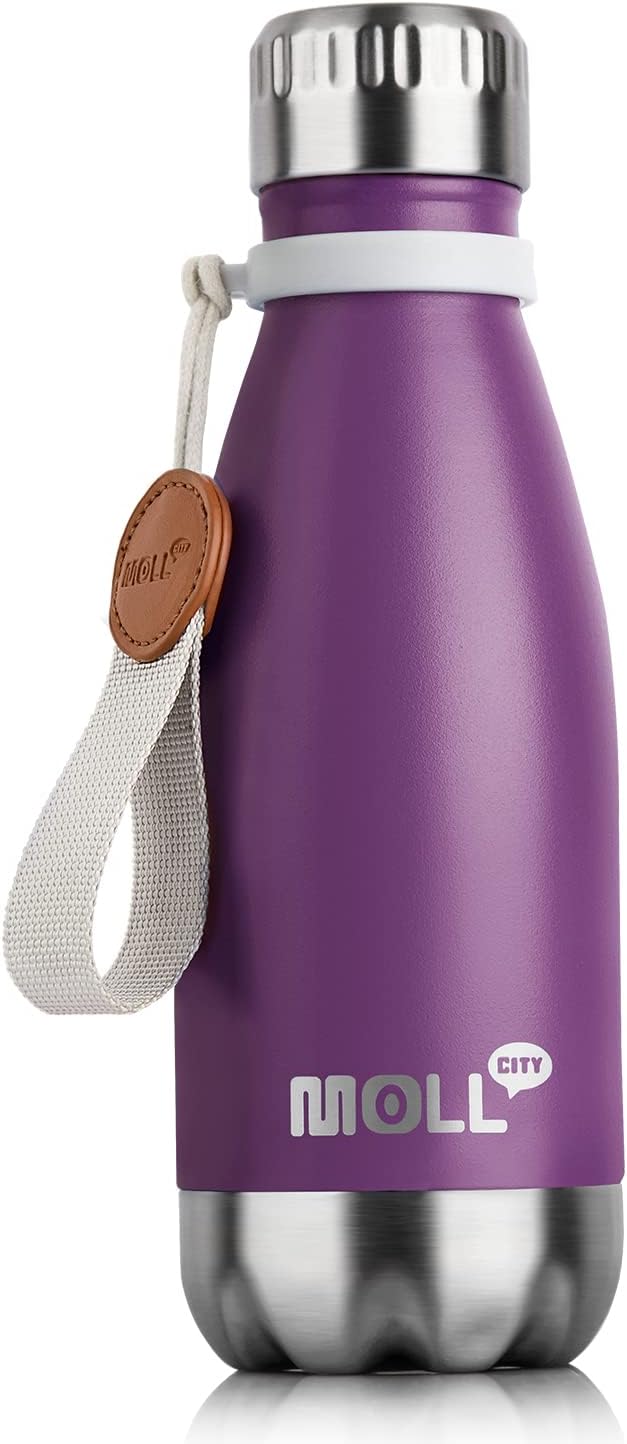 Kids Water Bottle-9 oz Small Water Bottle for School Stainless Steel Vacuum Insulated Leak Proof Cola Shape Mini Water Bottle for Boys Girls(Dark Purple)