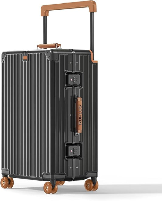 Aluminium Frame Checked-Luggage with Smooth Jelly Wheels, Hardside Zipperless Rolling Suitcase with TSA Lock (Grey, 24-Inch)