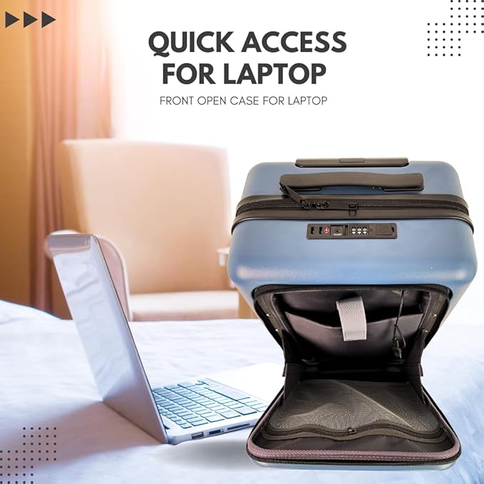 20-Inch Hardside Carry-On Luggage with Spinner Wheels – Airline Approved 22x14x9 Travel Suitcase with USB Port, Front Laptop Pocket & TSA Lock (Blue-Grey)