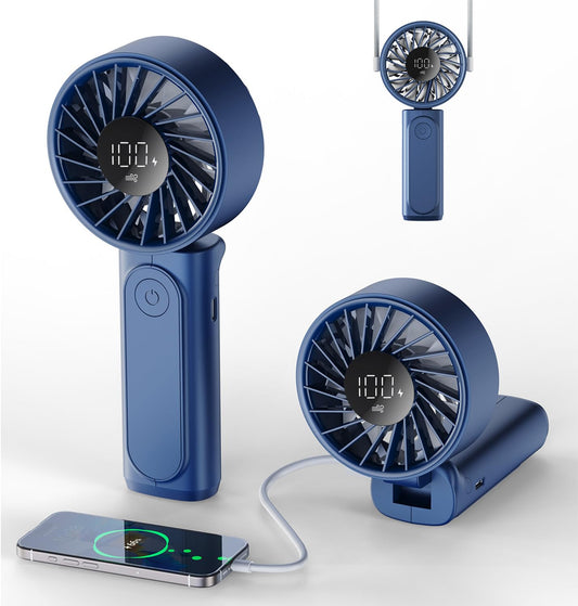 Handheld Fan, Portable Fan, 4000mAh Rechargeable Personal Fan, 180° Foldable Mini Desk Fan with 6 Wind Speed, LCD Digital Display, Lanyard as Neck Fan, Ultra Quiet, Pocket Size for Indoor Outdoor