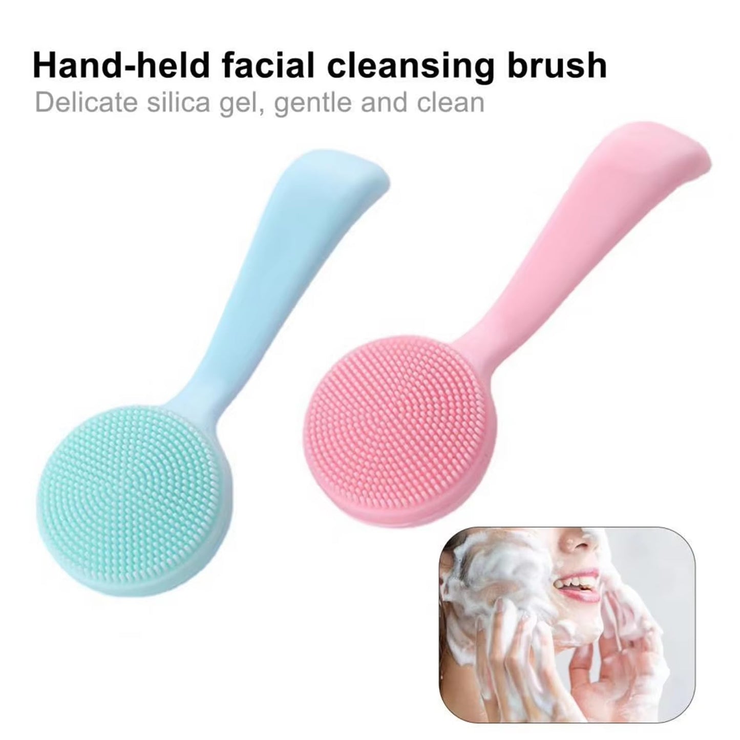 4 Pack Silicone Manual Facial Cleansing Brush,Skin Friendly Soft Bristles Waterproof Face Scrubber Exfoliating Brush for Women and Men Blackheads Makeup Residues Removal(Blue & Pink)