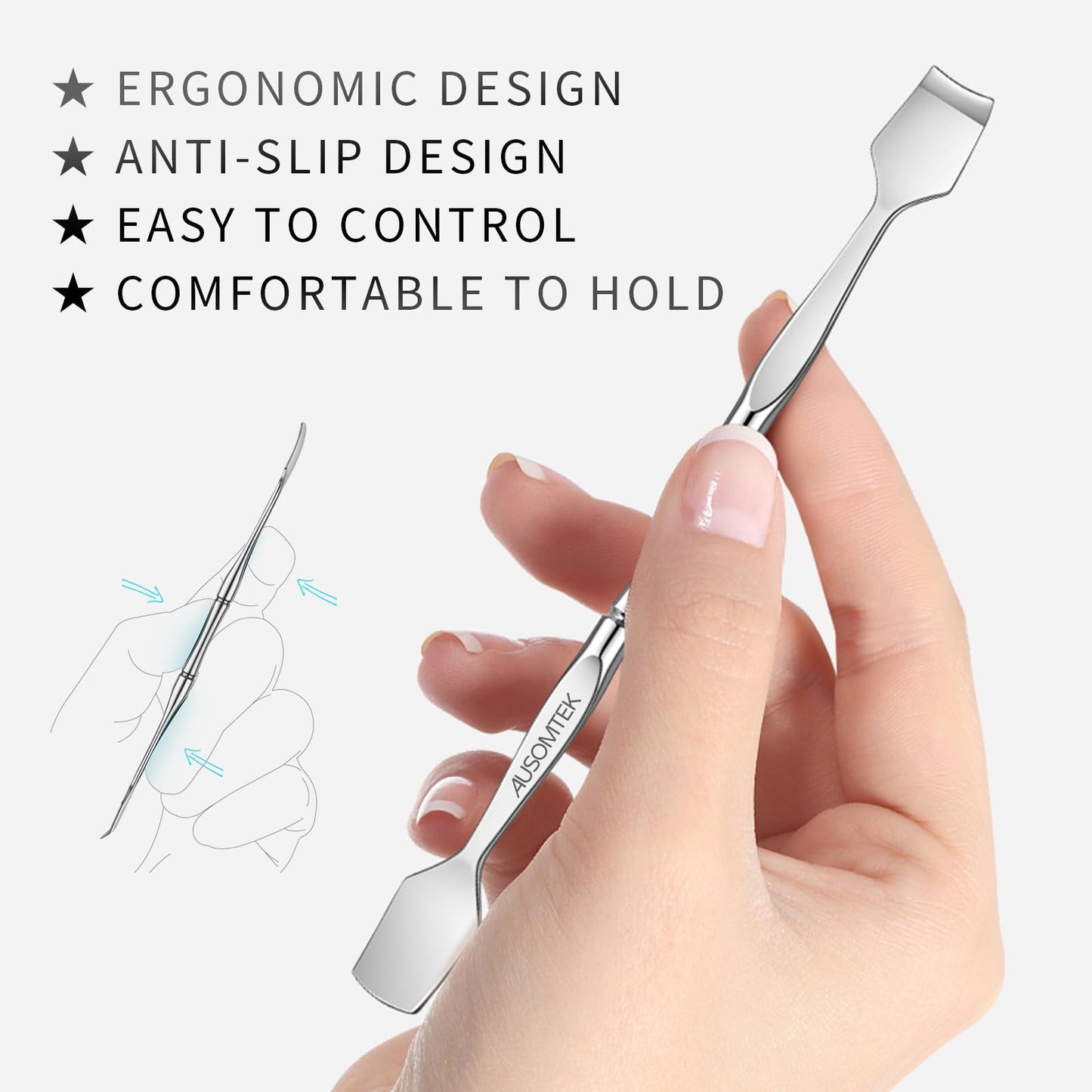 AUSOMTEK Blackhead Remover Tool, Pore Cleaner & Comedone Extractor Face Spatula, Professional Stainless Steel Whitehead & Pimple Extractor Tool for Facial Skin Care with Cyan PU Case