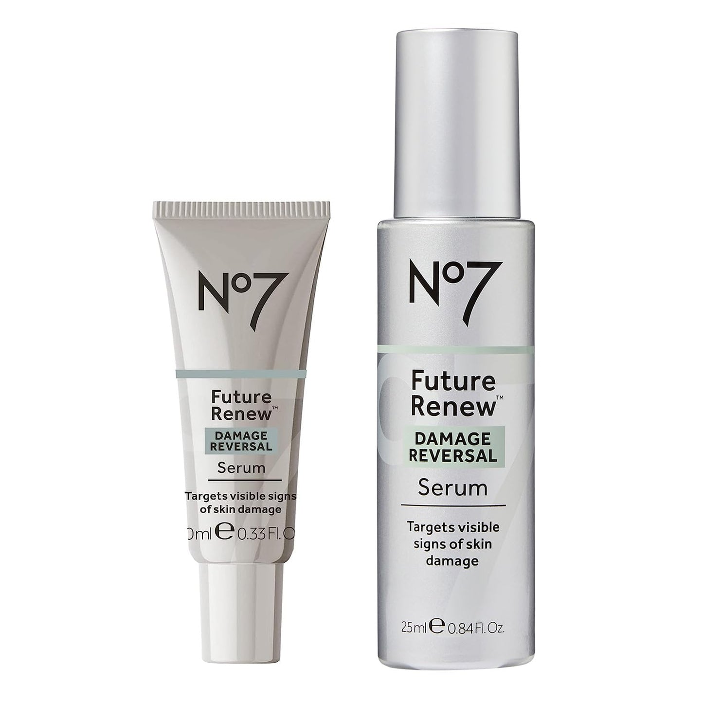 No7 Future Renew Damage Reversal Serum Duo - Anti-Aging Face Serum for Glowing Skin - Hyaluronic Acid + Niacinamide for Skin Damage Reversal - Includes 1 Regular + 1 Travel Size (0.33 & 0.84 oz)