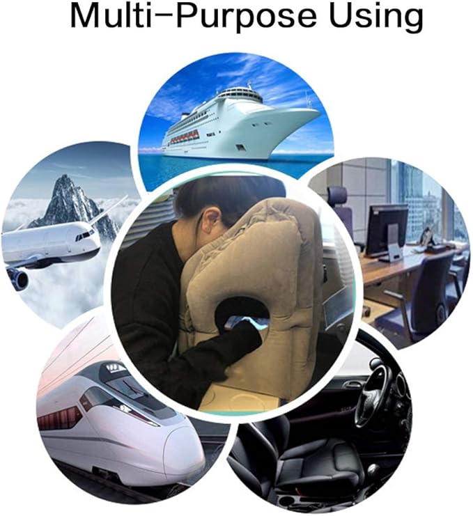 Inflatable Travel Air Pillow for Sleeping to Avoid Neck and Shoulder Pain, Comfortably Support Head and Lumbar, Used for Airplane, Car, Bus and Office (Grey)