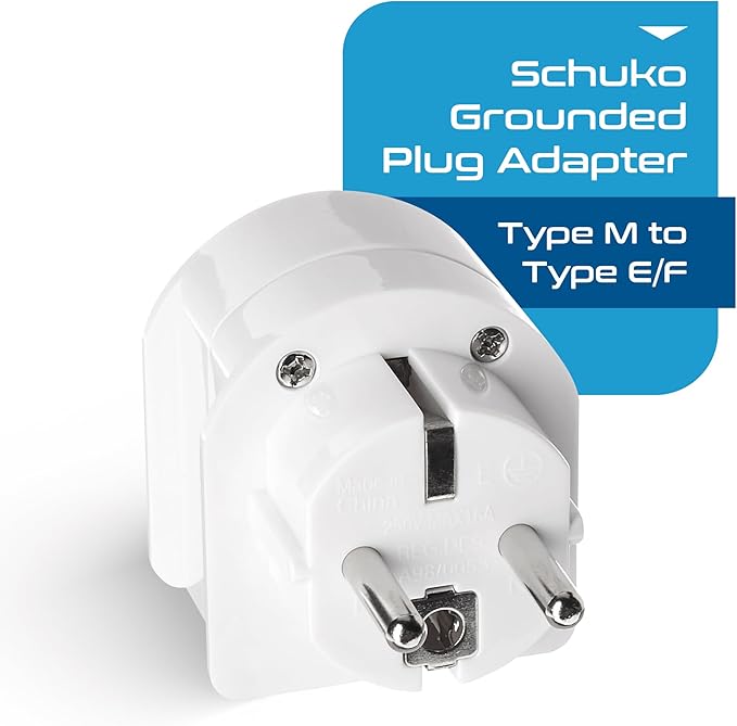 Ceptics SA-EU South Africa to Europe Schuko Grounded Plug Adapter (250V - Max 13A)