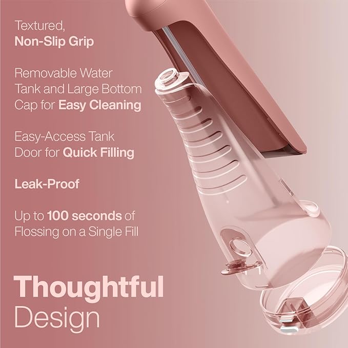 AquaSonic Aqua Flosser PRO - Rechargeable Cordless Water Flosser for Teeth, Gums & Tongue - Modern Design, 300ml Large Tank, 6 Jet Tips with Deluxe Tongue Nozzle, 3 Modes, Waterproof Rose Gold