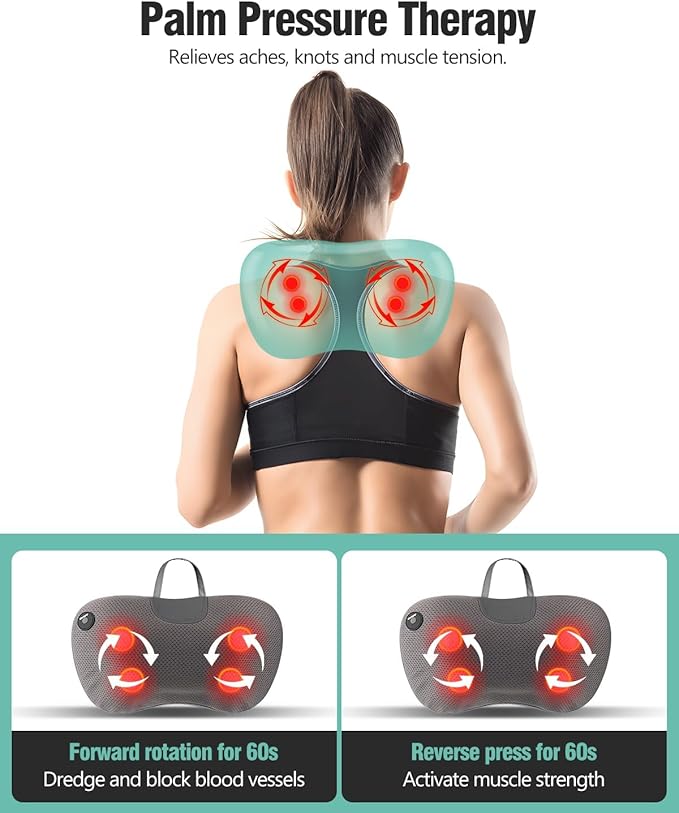 Back Massager Pillow for Pain Relief Deep Tissue - Shiatsu Kneading Neck and Shoulder Massager with Heat - Protable Electric Massage Pillow with Carry Handle - Gift for Women/Men