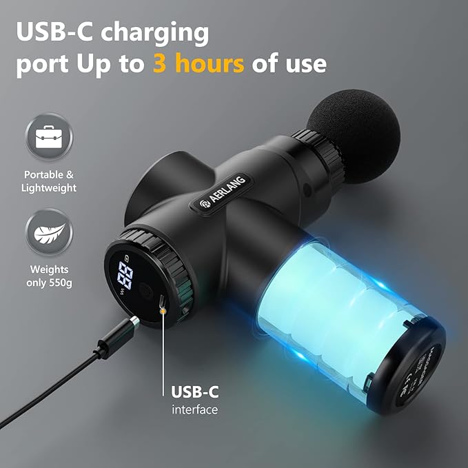 AERLANG Mother Day Mom Gifts Mini Massage Gun,Muscle Deep Tissue Massager Gun, Handheld Percussion Massager, Portable Quiet Massage Gun with Carry Case for Home Office Gym Gifts for Men Dad(Black)