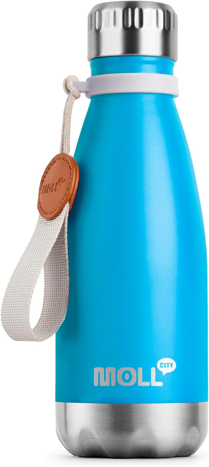 Kids Water Bottle for School-12 oz Stainless Steel Double Wall Vacuum Insulated Sports Water Bottle Reusable Metal Leak Proof Cola Shape Flask for Girls (Sky Blue)