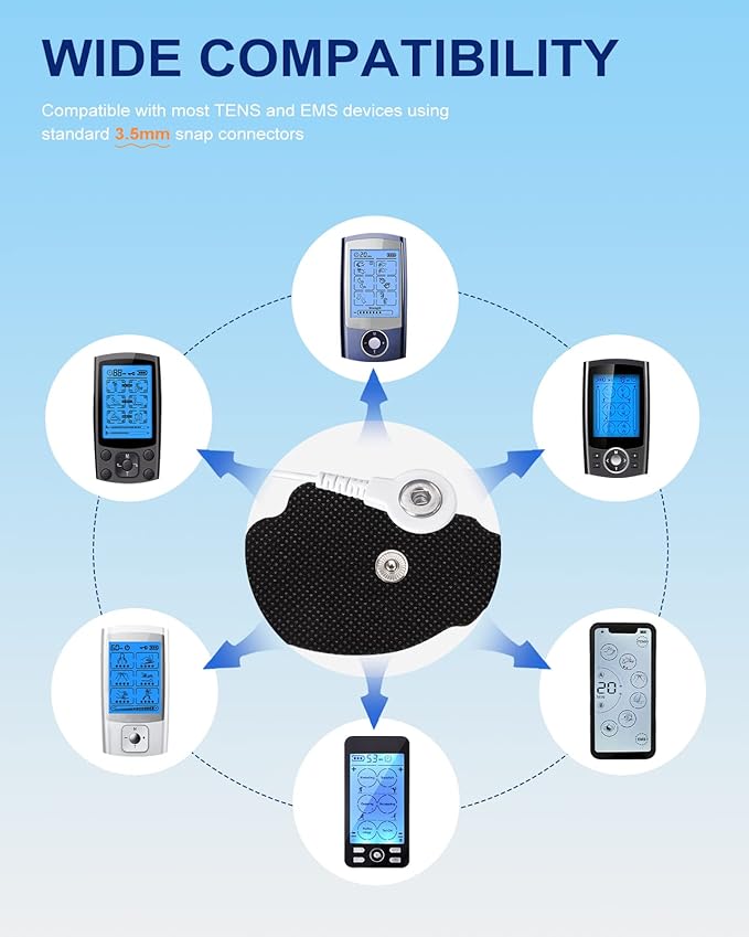 20 Pcs Combo Electrodes Pads for Tens Unit, Reusable Self-Adhesive Latex-Free Non-Irritating Replacement Patches with Standard 3.5mm Snap-on Connector, Compatible with Belifu, Brilnurse TENS, Black