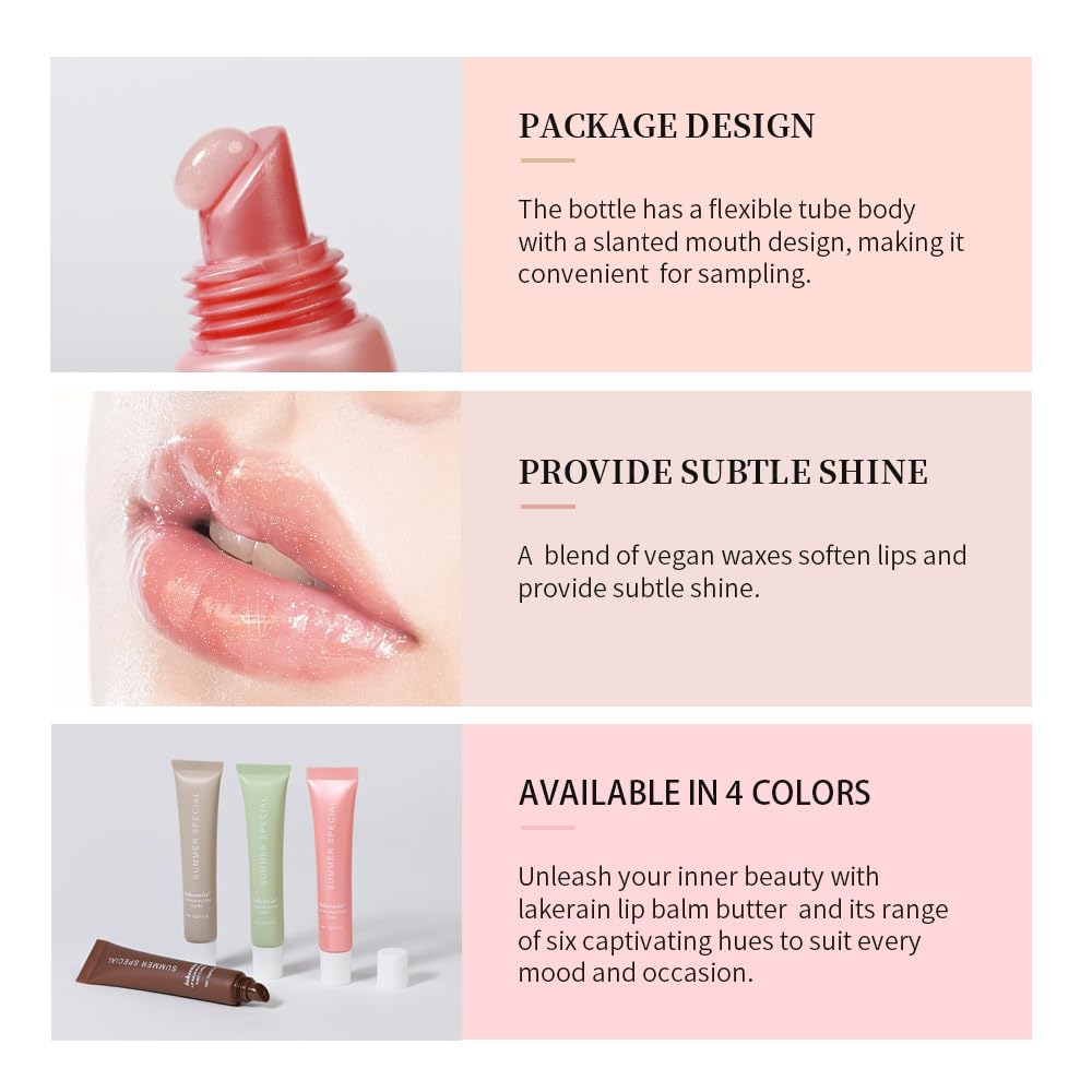4Pcs Summer Tinted Lip Butter Balm - Ultra-Hydrating, Nourishing Lip Care with Natural Ingredients, Soothes & Softens Dry Lips, Birthday Cake with Slight Shine (Vanilla+Mint+Coffee+Cake, 4Pcs)