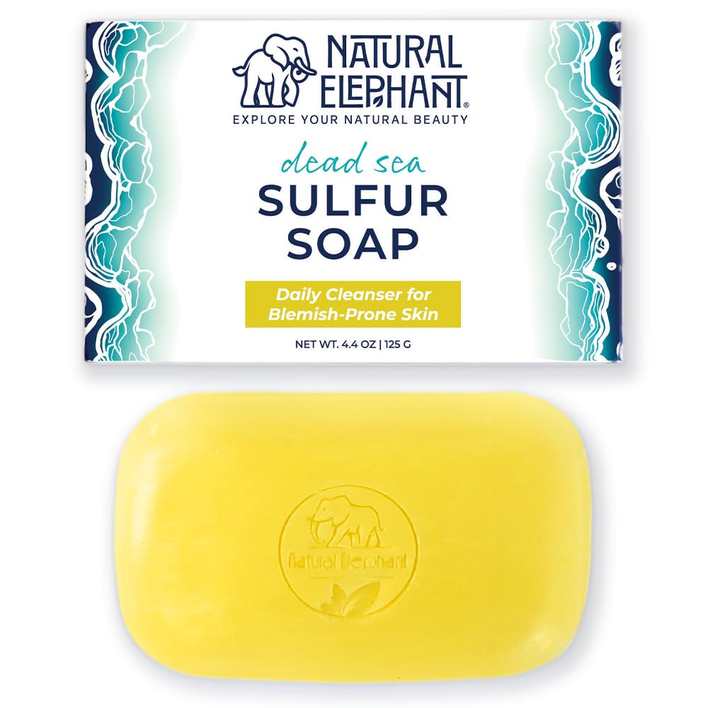 Natural Elephant Dead Sea Sulfur Soap Bar | Clarifying Face & Body Wash with Dead Sea Salt & Aloe Vera | 4.4 oz (125 g)