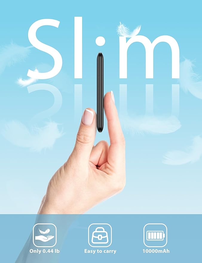 10000mAh Compatible with iPhone 15/16/17 (Only) Slim Portable Charger with Built in Cable, Power Bank Travel Charger External Battery Pack for Phone, 3 Output USB Type C Cord, 2 Pack Black & White