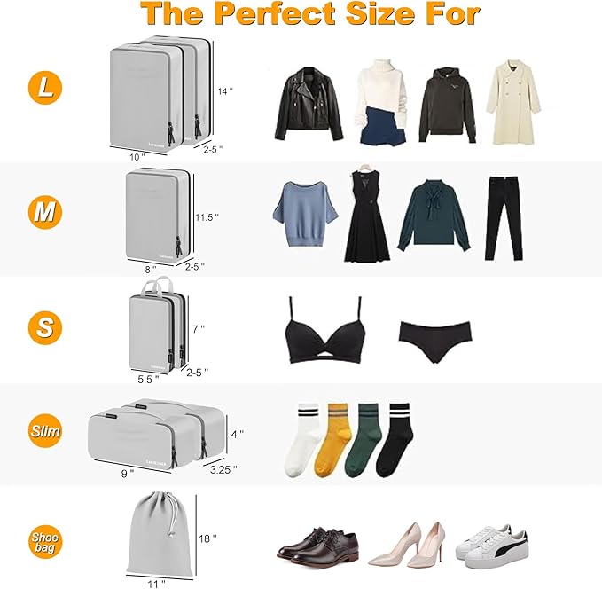 8 Set Compression Packing Cubes for Travel, Waterproof Luggage Organizers, Suitcase Organizer Set for Carry-On & Checked Baggage, Travel Accessories for Men & Women