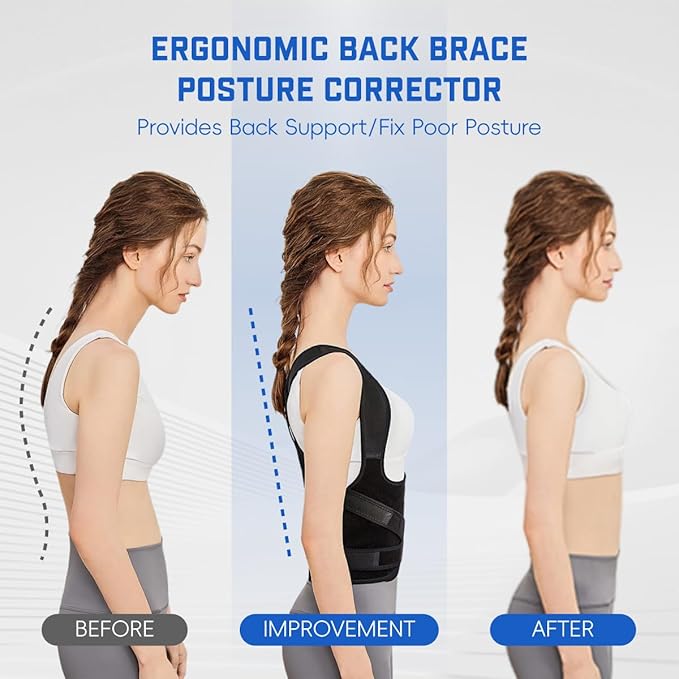 Back Brace Posture Corrector for Women & Men, Adjustable Shoulder Straightener with Full Back Support, Relief for Lower & Upper Back Pain, Hunchback & Scoliosis (Black, Large)