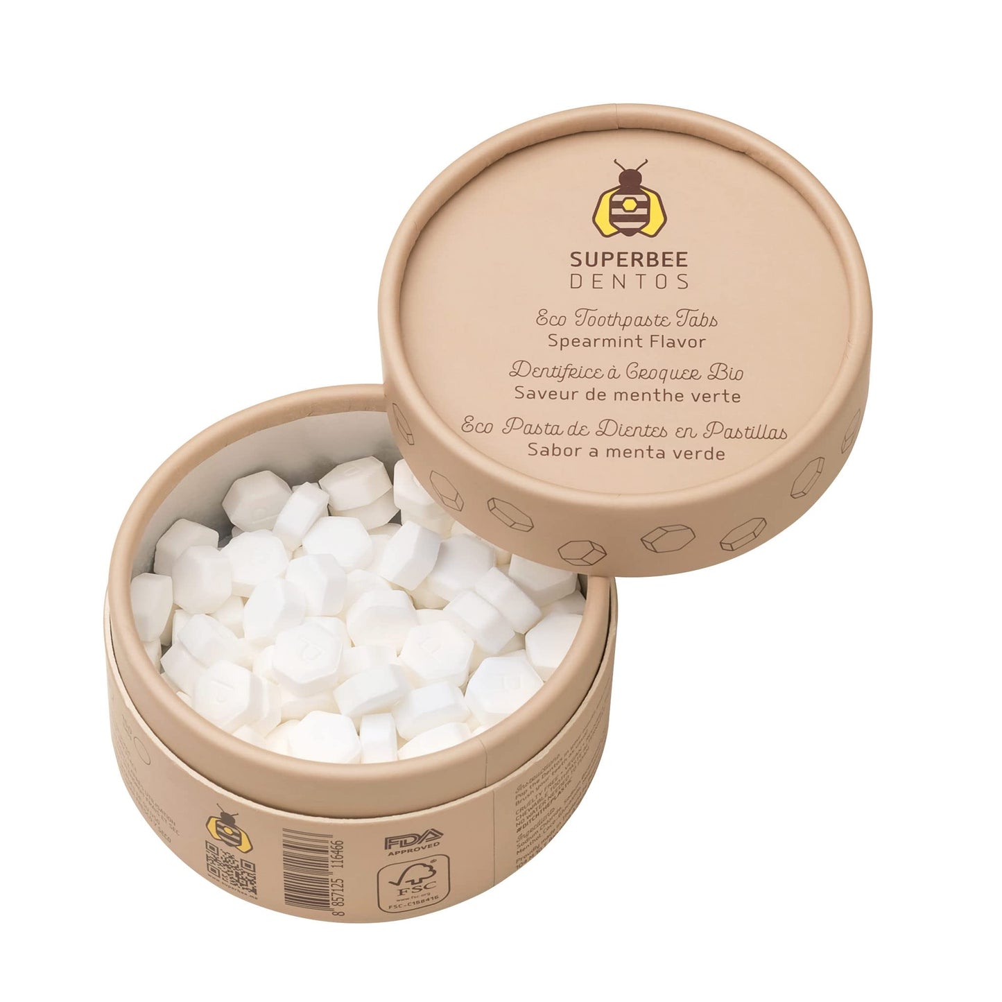 SuperBee Dentos Toothpaste Tablets, 100 Tabs, Fluoride Free & Eco Friendly, Travel Mouthwash Tablets, Sensitive Bites Kids Adults, Chewable Tablet, Spearmint