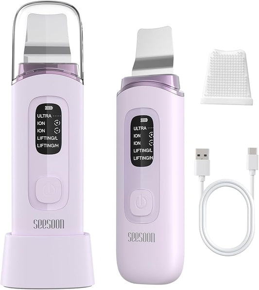 4 in1 Facial Skincare Scrubber,Skin Scrubber Face Spatula - Blackhead Remover with 4 Modes, Pore Extractor Face Spatula Deep Cleansing for Facial Skincare LCD Display, IPX7 Waterproof-Purple