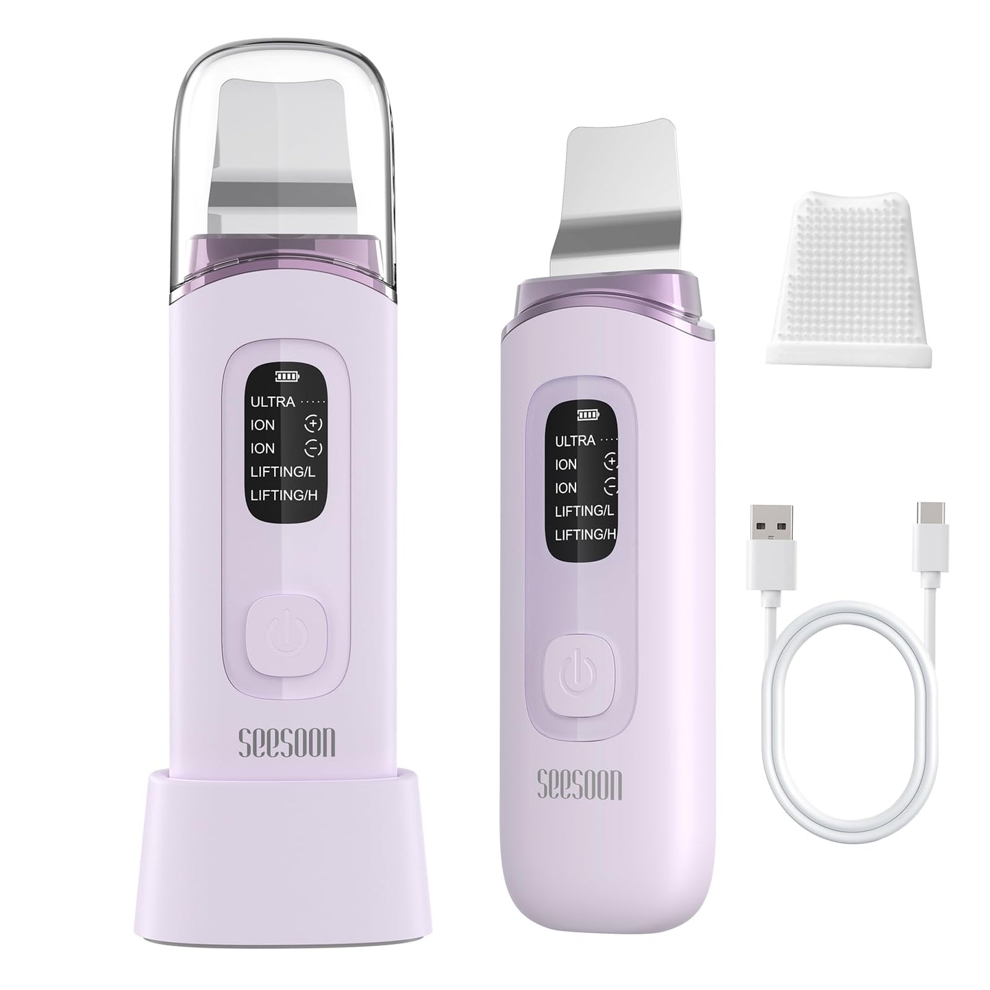 4 in1 Facial Skincare Scrubber,Skin Scrubber Face Spatula - Blackhead Remover with 4 Modes, Pore Extractor Face Spatula Deep Cleansing for Facial Skincare LCD Display, IPX7 Waterproof-Purple