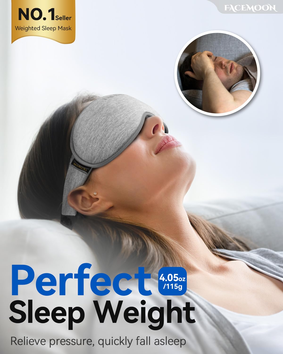 Weighted Eye Mask for Sleeping - Blackout Sleep Mask for Women Men, FACEMOON Lash Extension Eye Covers, Memory Foam, 3D Contoured, Airplane Travel Essentials, Blindfold for Meditation(Gray)