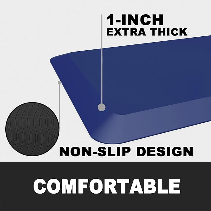 Anti Fatigue Floor Mat,Kitchen Mat, Standing Desk Mat – Comfort at Home, Office, Garage - Polyurethane(PU) Foam (Blue, 40" L x 17" W x 1" Th)