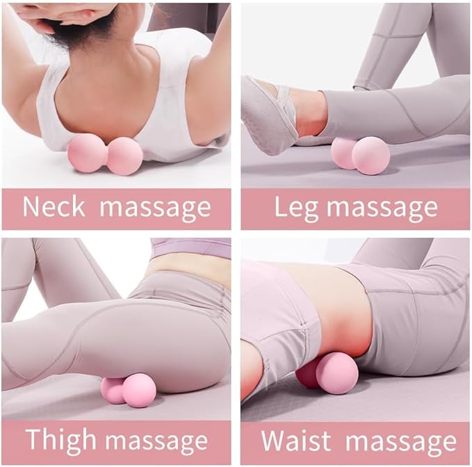2-Piece Peanut Massage Ball Roller，Double Lacrosse Ball，Acupoint Myofascial Release，Muscle Knot Relaxer Trigger Point for Physical Therapy, Occipital,Back Knot,Psoas Muscle Release Tool (Pink)