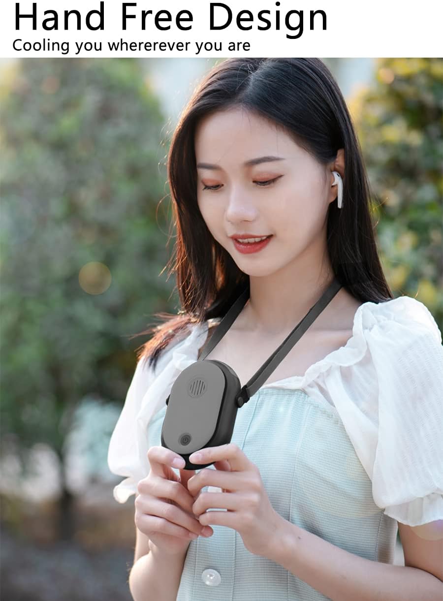 Portable Hanging Neck Fan Wearable Personal Fan Battery Operated USB Rechargeable 3 Speed Mini Handheld Air Conditioning Cooling Refrigeration Necklace Fan for Women Eyelash Camping Outdoor (black)